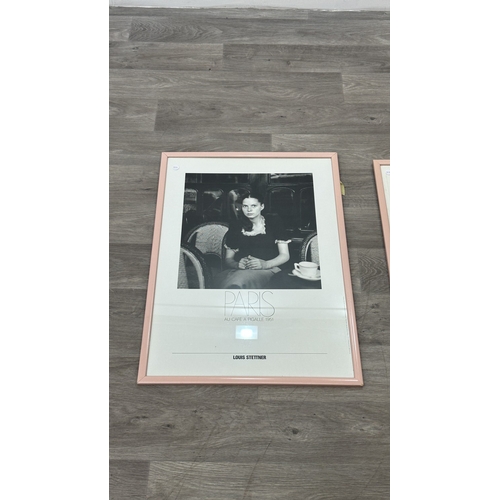 220 - Two 1980s pink lacquered framed black and white prints, one Marrie Bot 'The Restaurant' - approx. 48... 