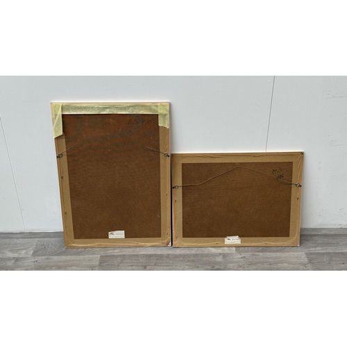 220 - Two 1980s pink lacquered framed black and white prints, one Marrie Bot 'The Restaurant' - approx. 48... 