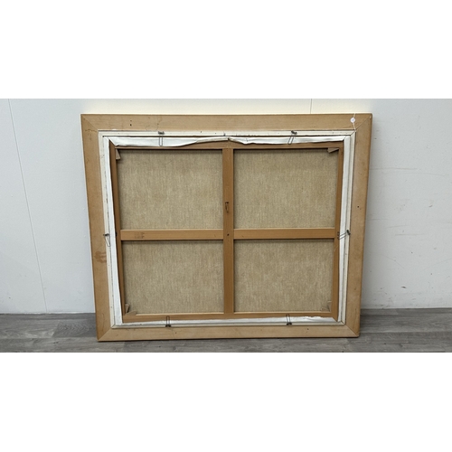 221 - A late 20th century French gilt framed impressionist style oil on canvas depicting a gentleman sat i... 