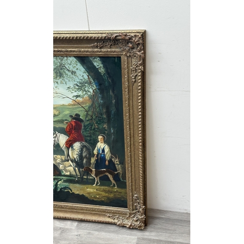 224 - A 20th century gilt framed oil on canvas after Dutch artist Aelbert Cuyp, titled 'A Hilly Landscape'... 