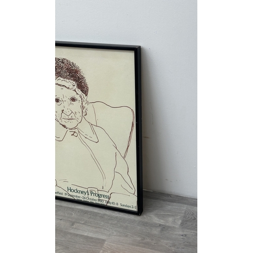 227 - A framed 1978 David Hockney 'Hockney's Progress' exhibition poster featuring the artist's mother - a... 