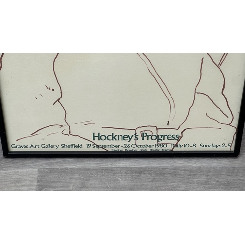 227 - A framed 1978 David Hockney 'Hockney's Progress' exhibition poster featuring the artist's mother - a... 