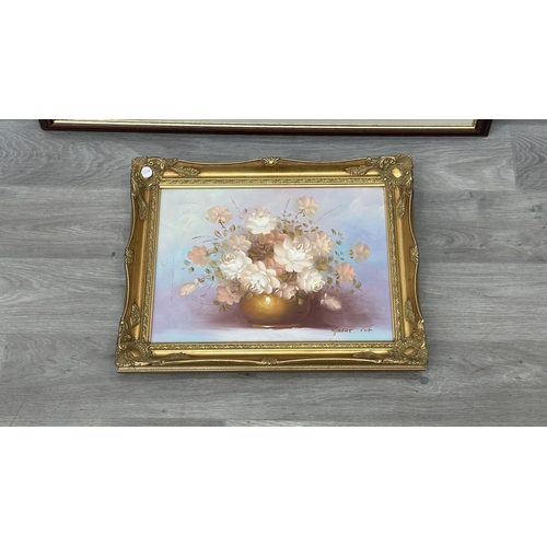 228 - Two framed pictures, one gilt framed floral still life oil on canvas - approx. 40cm high x 49cm wide... 