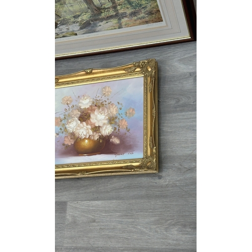 228 - Two framed pictures, one gilt framed floral still life oil on canvas - approx. 40cm high x 49cm wide... 