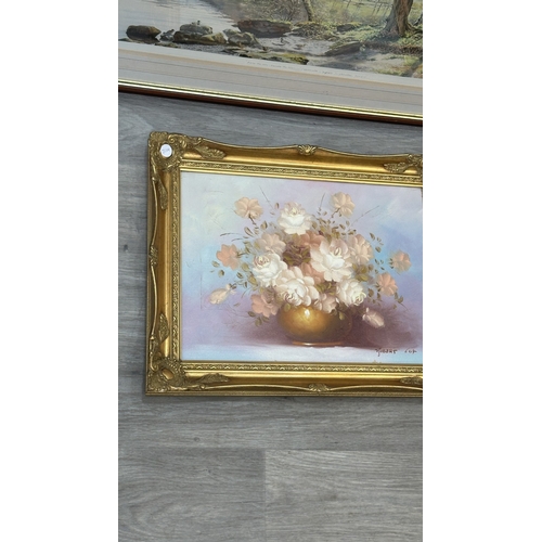 228 - Two framed pictures, one gilt framed floral still life oil on canvas - approx. 40cm high x 49cm wide... 