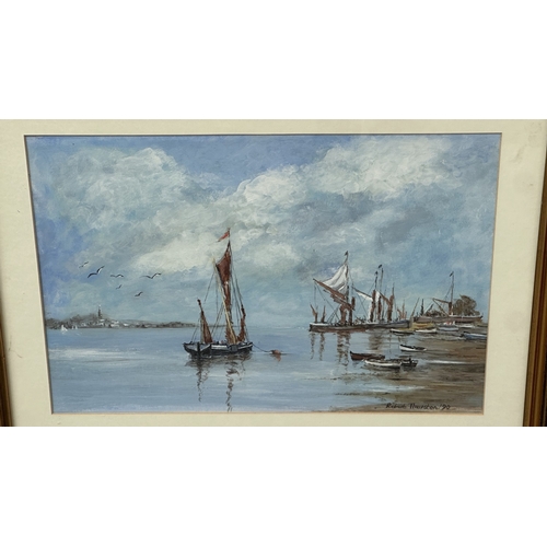 229 - A gilt framed Robert Thurston nautical painting, titled 'Barges in an Estuary' and dated 1990 - appr... 