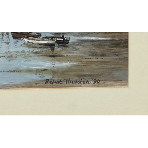 229 - A gilt framed Robert Thurston nautical painting, titled 'Barges in an Estuary' and dated 1990 - appr... 