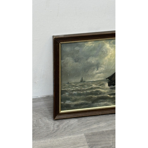 230 - A mid 20th century framed maritime oil on board - approx. 31cm high x 48cm wide