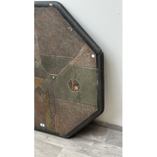 233 - A Brutalist Paul Kingma Tableaux series brass and copper inlaid slate octagonal table top - approx. ... 