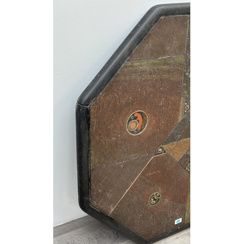 233 - A Brutalist Paul Kingma Tableaux series brass and copper inlaid slate octagonal table top - approx. ... 