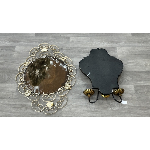 234 - Two metal framed wall mirrors with floral decoration, one white painted - approx. 75cm high x 54cm w... 