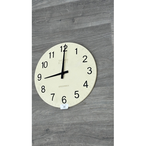 238 - A mid/late 20th century Thomas Kent Greenwich battery operated circular wall clock - approx. 30cm di... 