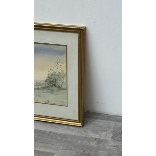240 - A gilt framed John Shooter watercolour of a Cheshire landscape scene - approx. 57cm high x 70cm wide