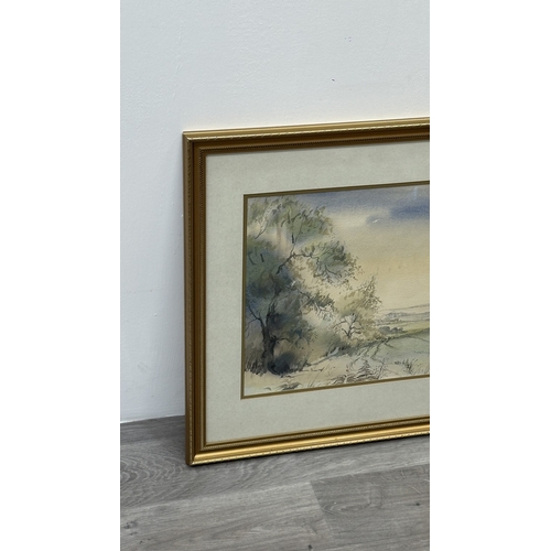 240 - A gilt framed John Shooter watercolour of a Cheshire landscape scene - approx. 57cm high x 70cm wide