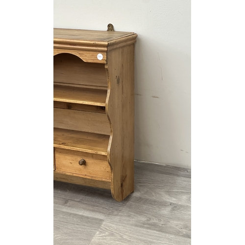 241 - A Victorian style pine wall hanging two tier shelving unit - approx. 58cm high x 50cm wide x 22cm de... 