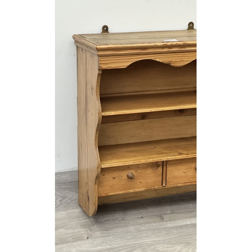 241 - A Victorian style pine wall hanging two tier shelving unit - approx. 58cm high x 50cm wide x 22cm de... 