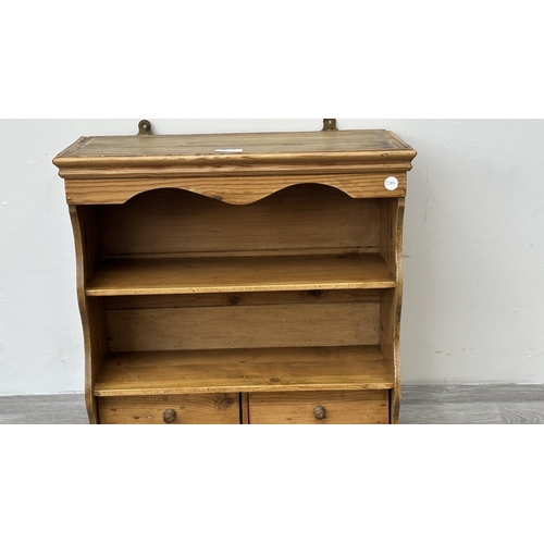 241 - A Victorian style pine wall hanging two tier shelving unit - approx. 58cm high x 50cm wide x 22cm de... 