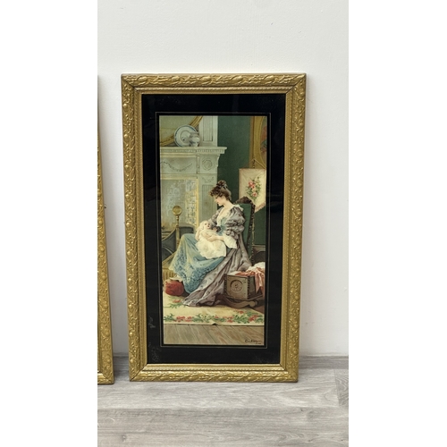 243 - Two late 19th/early 20th century gilt framed Eva Hollyer prints depicting mother and child - approx.... 