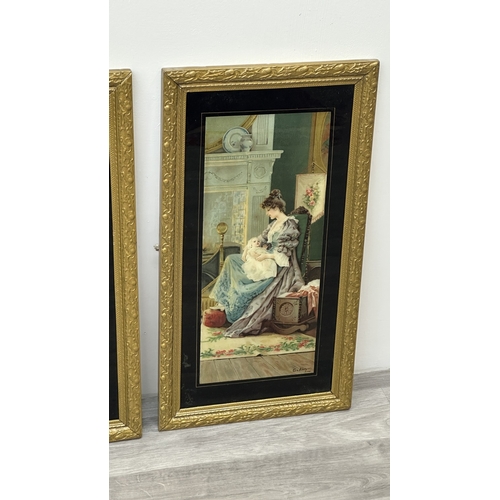 243 - Two late 19th/early 20th century gilt framed Eva Hollyer prints depicting mother and child - approx.... 