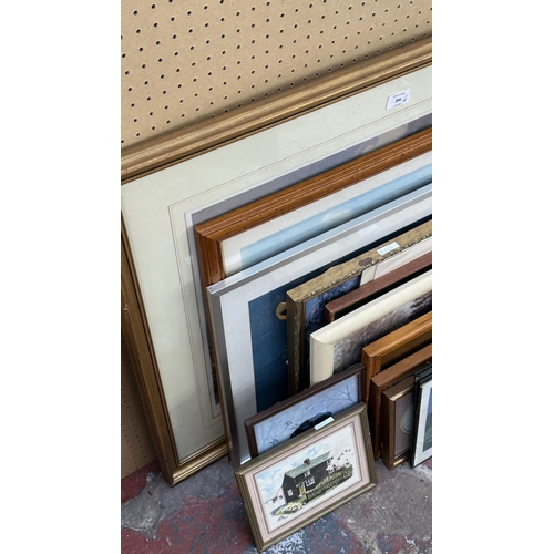 244 - Seventeen pictures and wall hangings to include carved hardwood, three Bruce Bairnsfather prints, Ma... 