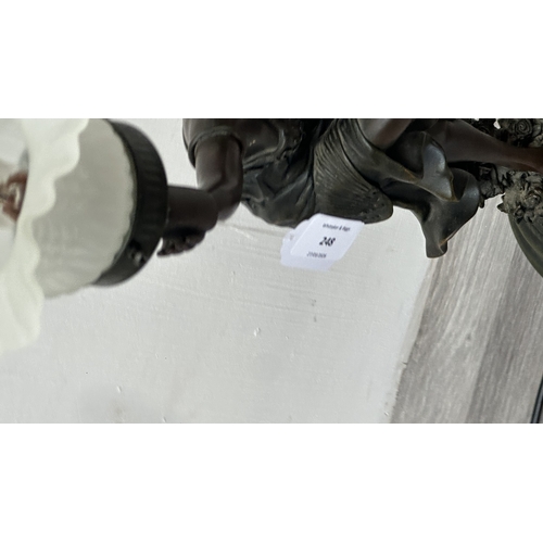 248 - A Widdop Bingham & Co. Ltd. Art Nouveau style bronzed resin figural table lamp with two glass shades... 