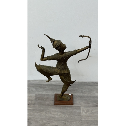 251 - A Thai bronze sculpture of Prince Rama on wooden plinth - approx. 65cm high
