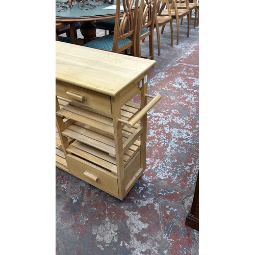 257 - A modern beech kitchen trolley island - approx. 83cm high x 80cm wide x 38cm deep