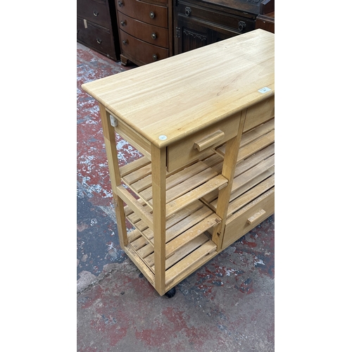 257 - A modern beech kitchen trolley island - approx. 83cm high x 80cm wide x 38cm deep
