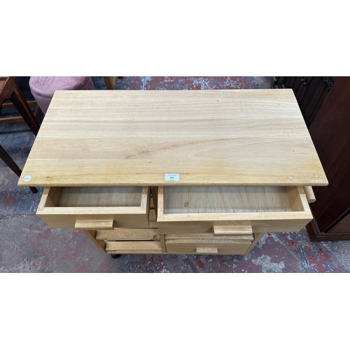 257 - A modern beech kitchen trolley island - approx. 83cm high x 80cm wide x 38cm deep