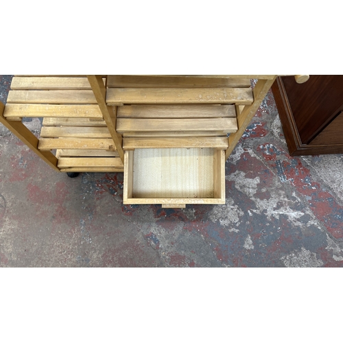 257 - A modern beech kitchen trolley island - approx. 83cm high x 80cm wide x 38cm deep