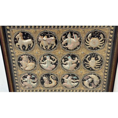 258 - A framed Asian kalaga tapestry - approx. 95cm high x 116cm wide