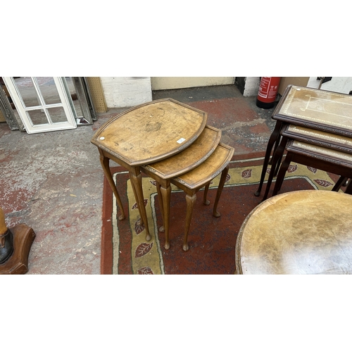 263 - Three pieces of furniture, one Georgian style walnut circular coffee table on ball and claw supports... 