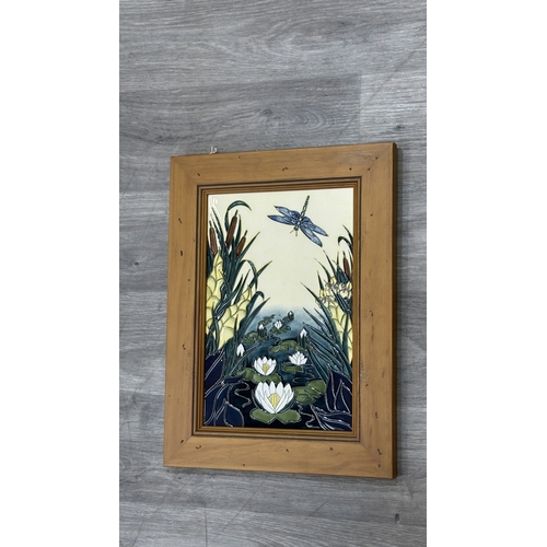 267 - A framed Moorcroft Lamia pattern wall plaque by Rachel Bishop - approx. 42cm high x 31cm wide