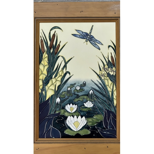 267 - A framed Moorcroft Lamia pattern wall plaque by Rachel Bishop - approx. 42cm high x 31cm wide