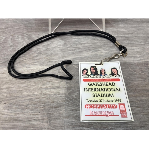 106 - Two items: one hospitality lounge pass with lanyard and an original stage setlist from Bon Jovi's co... 