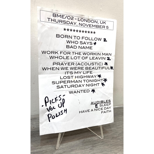108 - An original stage setlist for Bon Jovi's concert at The O2 Arena in London on Thursday, 5th November... 