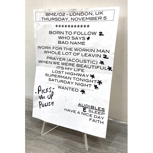 108 - An original stage setlist for Bon Jovi's concert at The O2 Arena in London on Thursday, 5th November... 