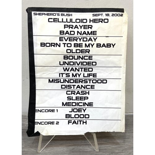 109 - An original stage setlist for Bon Jovi's concert at the Shepherd's Bush Empire in London on the 18th... 