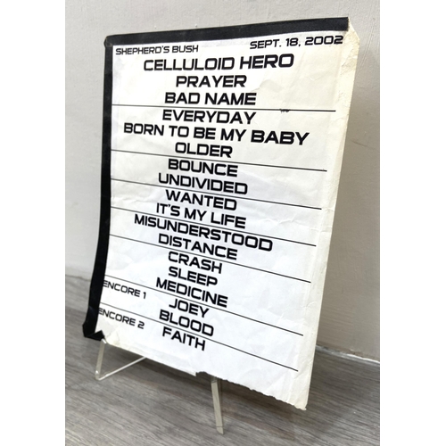 109 - An original stage setlist for Bon Jovi's concert at the Shepherd's Bush Empire in London on the 18th... 