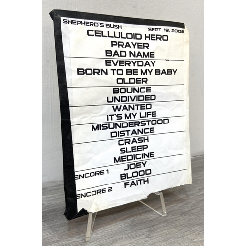 109 - An original stage setlist for Bon Jovi's concert at the Shepherd's Bush Empire in London on the 18th... 