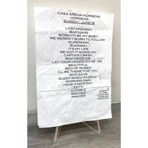 110 - A stage setlist for Bon Jovi's concert at the CASA Arena Horsens in Denmark on Sunday, 19th June, 20... 