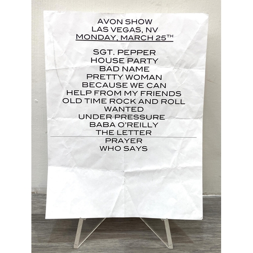 111 - A stage setlist for Jon Bon Jovi's performance at the Avon Show in Las Vegas on Monday, 25th March 2... 