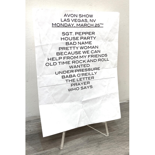 111 - A stage setlist for Jon Bon Jovi's performance at the Avon Show in Las Vegas on Monday, 25th March 2... 