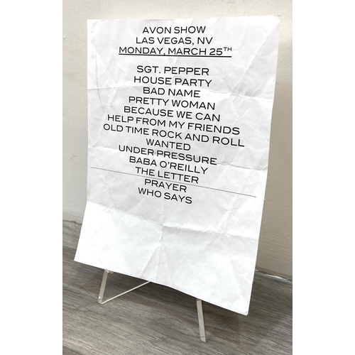 111 - A stage setlist for Jon Bon Jovi's performance at the Avon Show in Las Vegas on Monday, 25th March 2... 