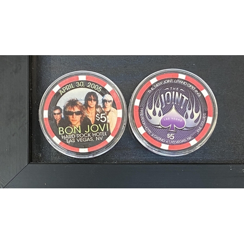 3 - A Bon Jovi framed memorabilia display featuring an official drumhead and drumstick used by Tico Torr... 