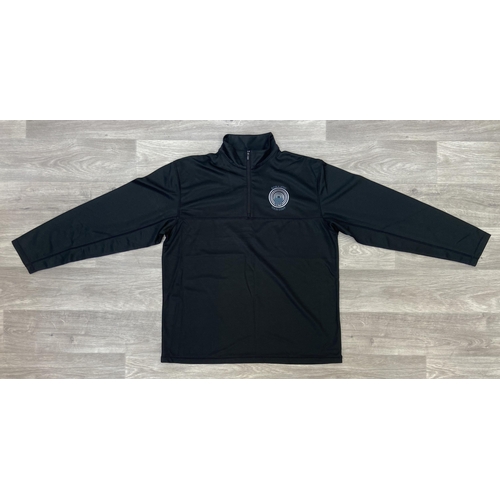 34 - Two items: one black Dickies short-sleeve work shirt featuring an embroidered Bon Jovi logo above th... 