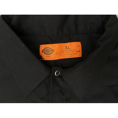 50 - Two items: one black Dickies short-sleeve work shirt features Bon Jovi's Have A Nice Day embroidered... 