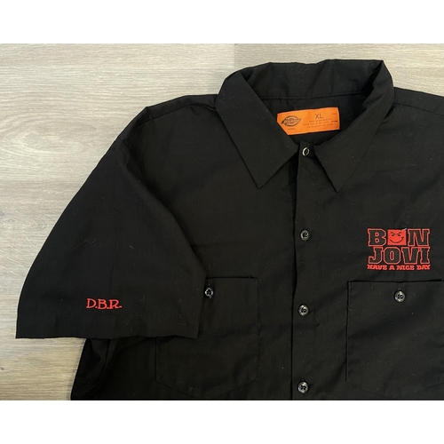 50 - Two items: one black Dickies short-sleeve work shirt features Bon Jovi's Have A Nice Day embroidered... 