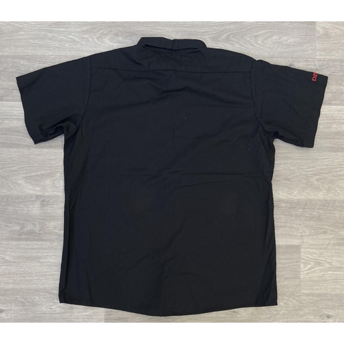 50 - Two items: one black Dickies short-sleeve work shirt features Bon Jovi's Have A Nice Day embroidered... 