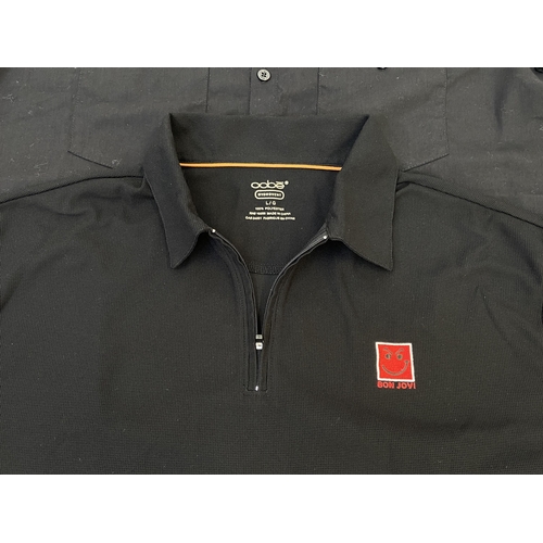 50 - Two items: one black Dickies short-sleeve work shirt features Bon Jovi's Have A Nice Day embroidered... 